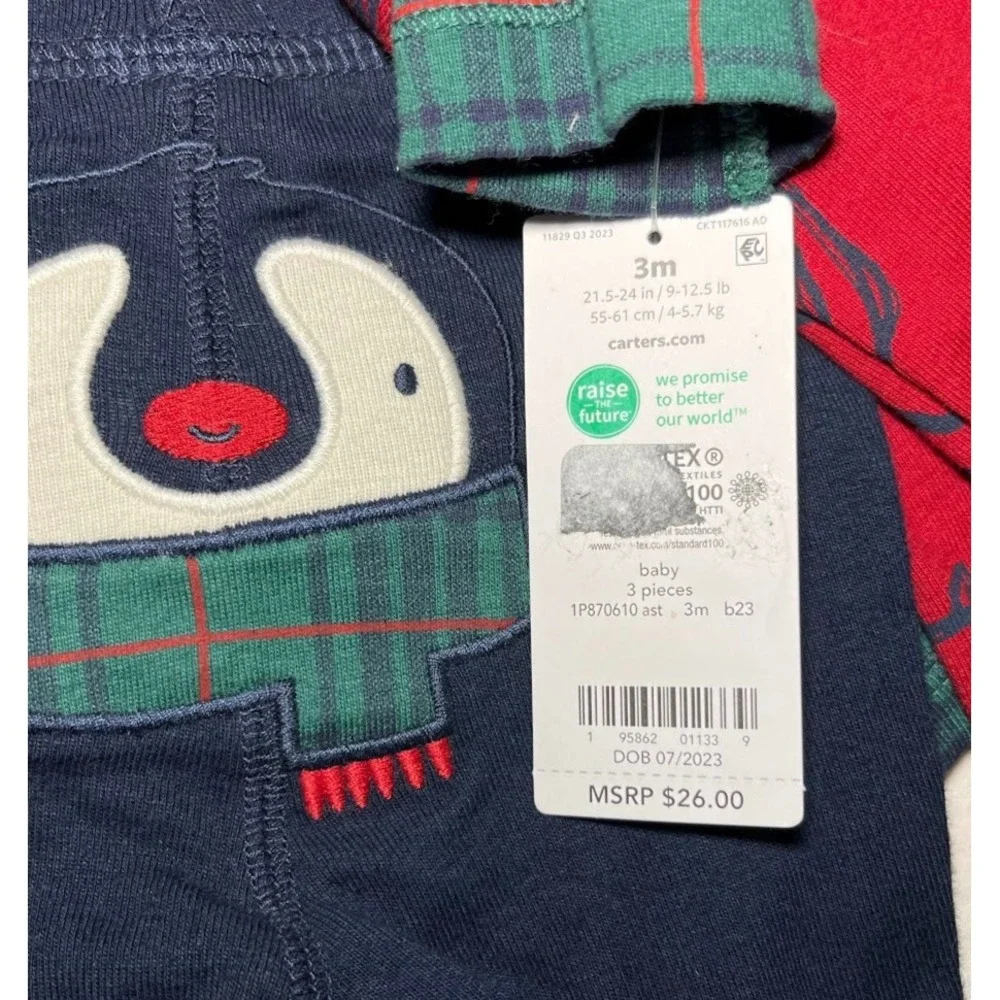 Carter's Baby 3mos Holiday Penguin 3pc Outfit Set Long Sleeve Bodysuit Pants NWT